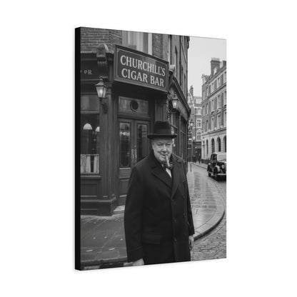 Winston Churchill Cigar Bar Canvas Black & White| Vintage British Cigar Lounge Wall Art