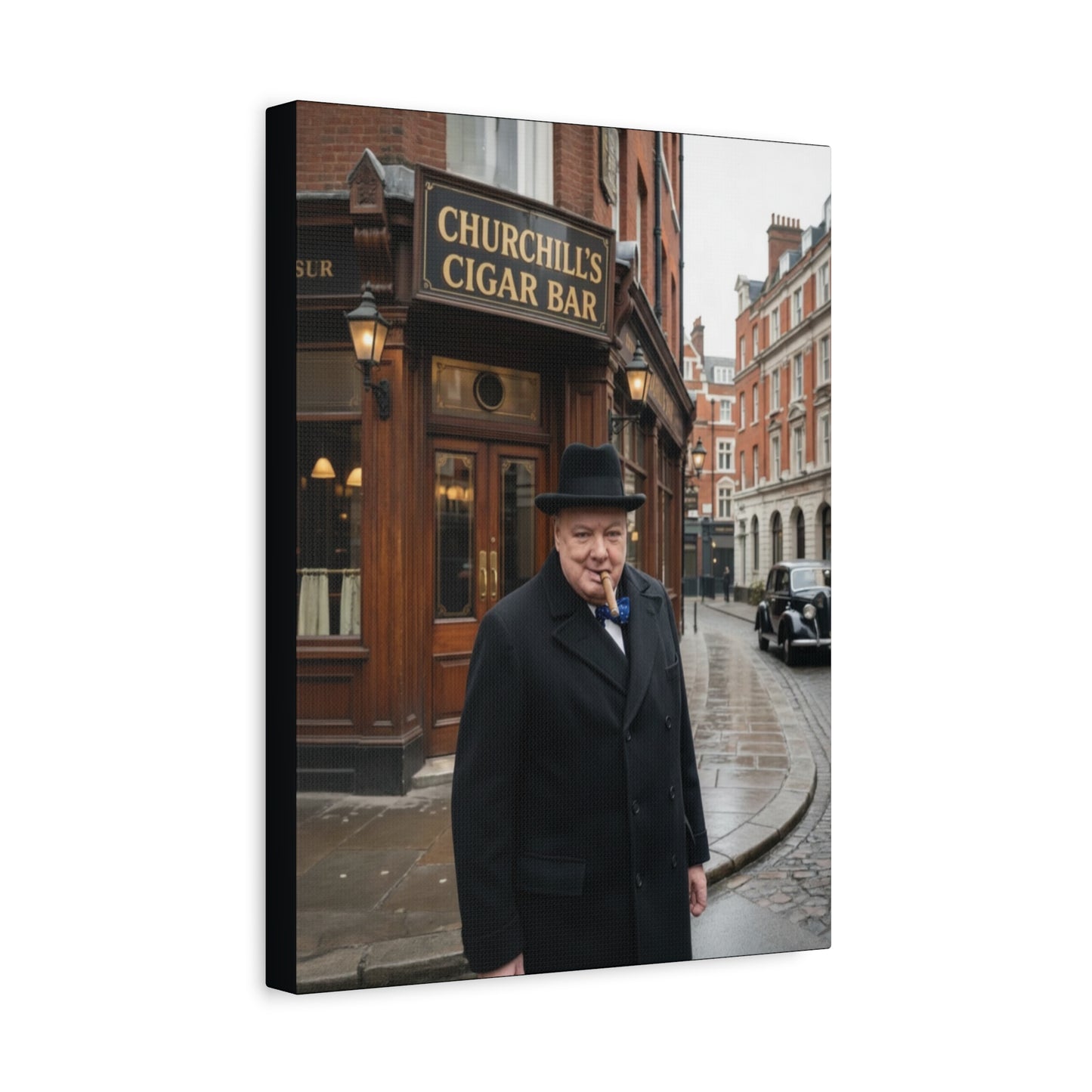 Winston Churchill Cigar Bar Canvas | Vintage British Cigar Lounge Wall Art