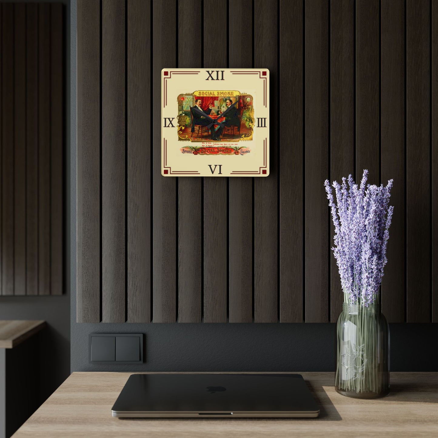Social Smoke Cigar Box Label Clock