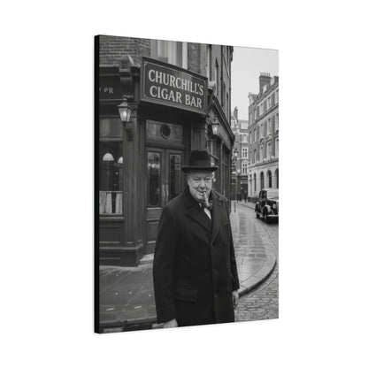 Winston Churchill Cigar Bar Canvas Black & White| Vintage British Cigar Lounge Wall Art
