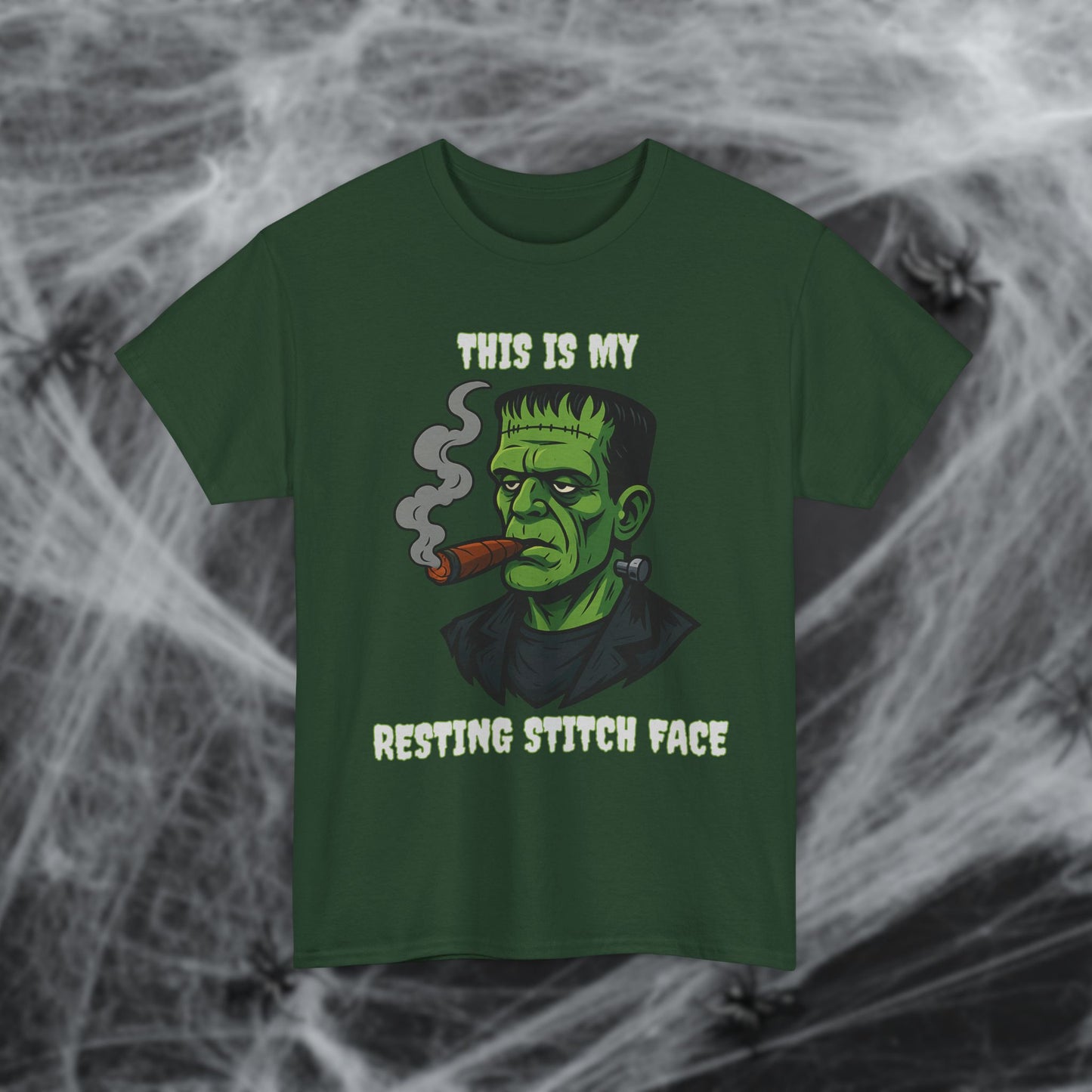 Cigar Frankenstein Halloween Resting Stitch Face T-Shirt