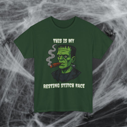 Cigar Frankenstein Halloween Resting Stitch Face T-Shirt