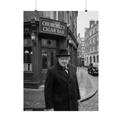 Winston Churchill Cigar Bar Black & White Poster | Vintage British Cigar Lounge Wall Art