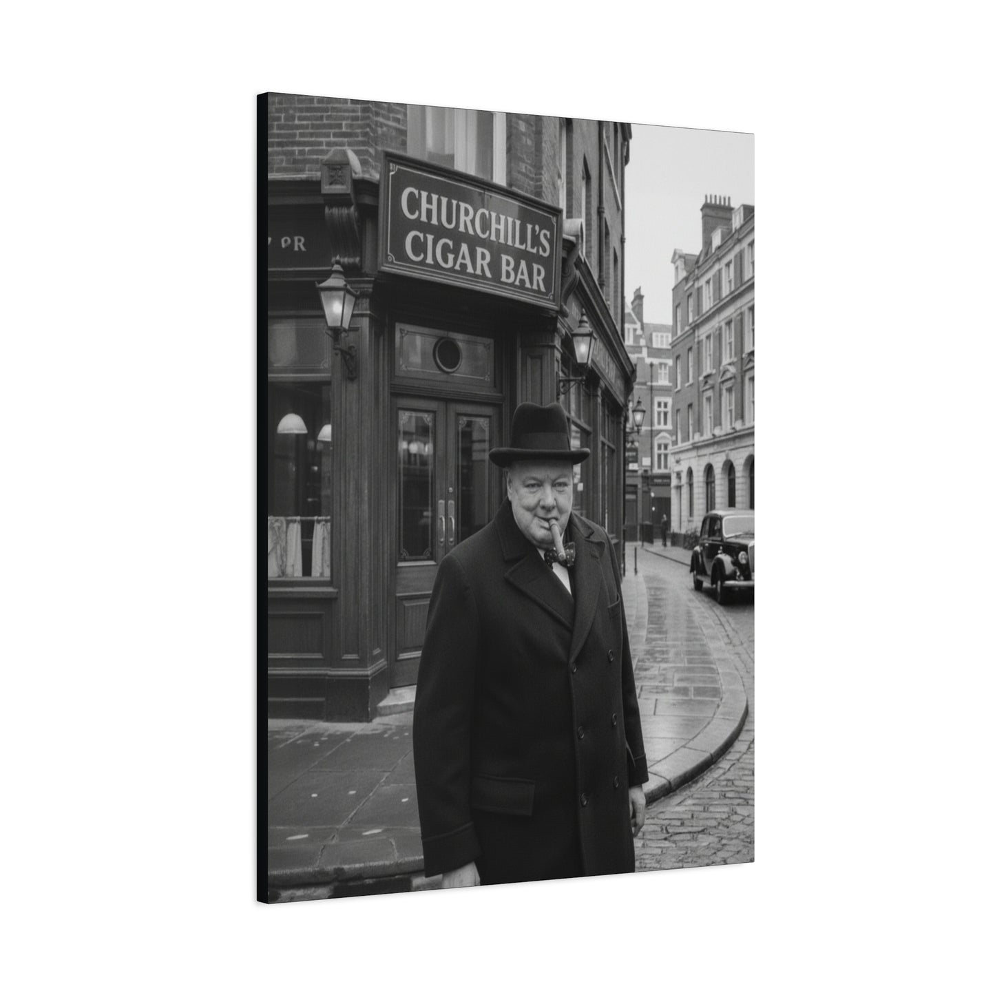 Winston Churchill Cigar Bar Canvas Black & White| Vintage British Cigar Lounge Wall Art