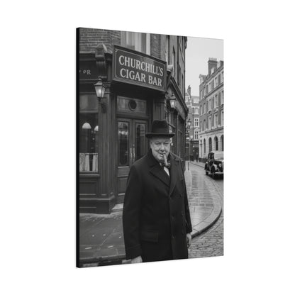 Winston Churchill Cigar Bar Canvas Black & White| Vintage British Cigar Lounge Wall Art
