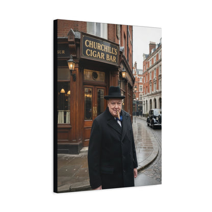 Winston Churchill Cigar Bar Canvas | Vintage British Cigar Lounge Wall Art