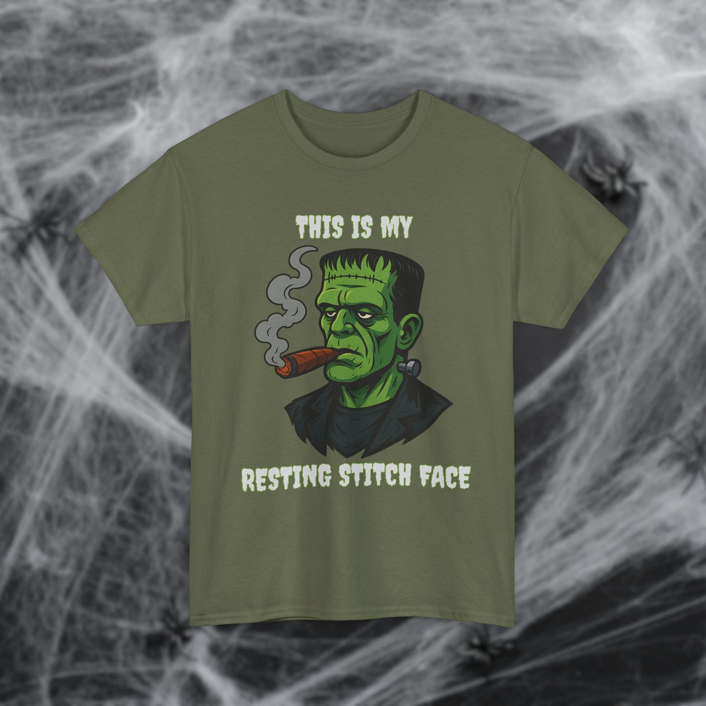 Cigar Frankenstein Halloween Resting Stitch Face T-Shirt