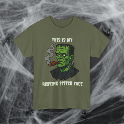 Cigar Frankenstein Halloween Resting Stitch Face T-Shirt