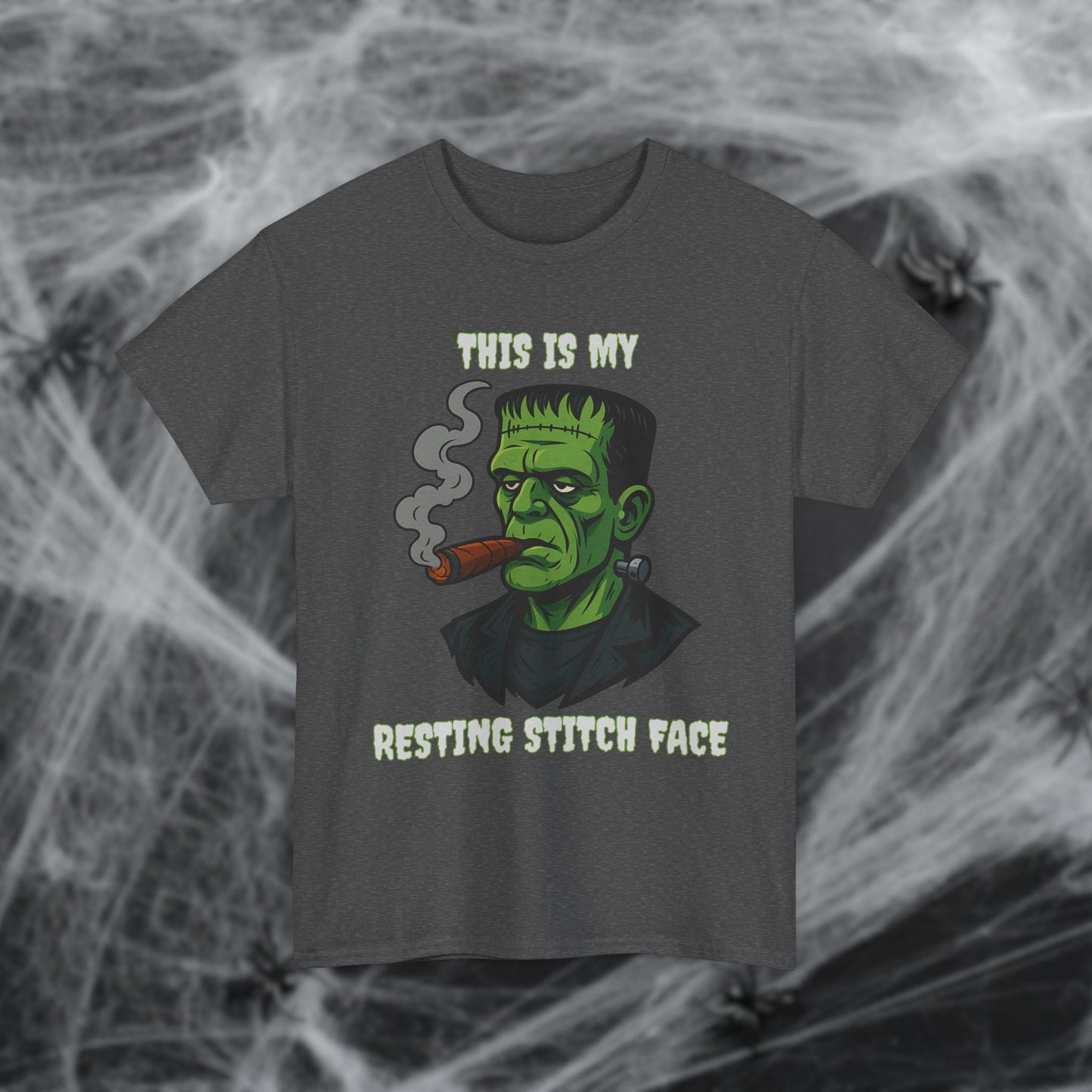 Cigar Frankenstein Halloween Resting Stitch Face T-Shirt