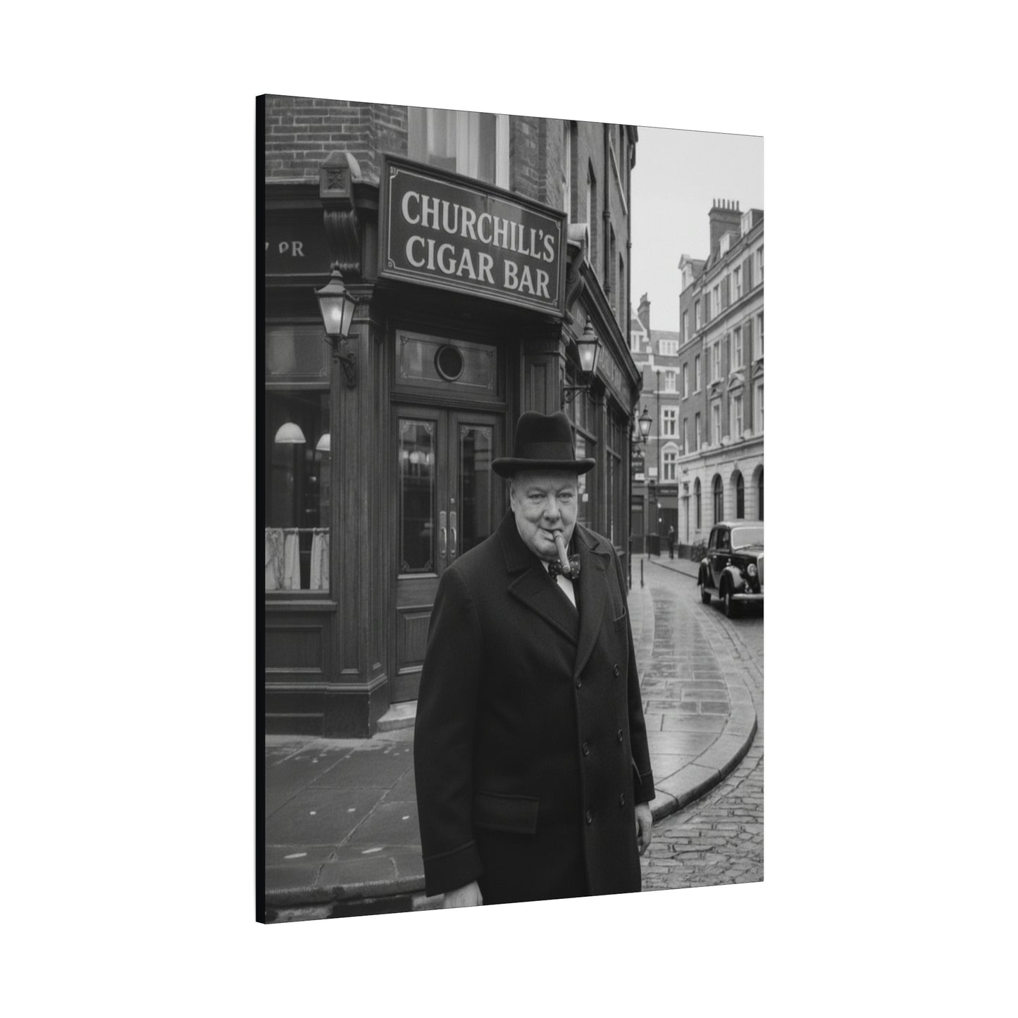 Winston Churchill Cigar Bar Canvas Black & White| Vintage British Cigar Lounge Wall Art