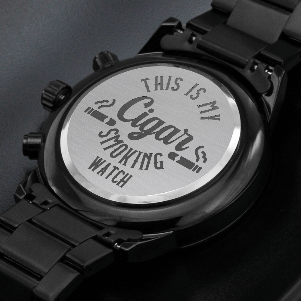 My Cigar Smoking Chronograph Watch | Black Steel Engraved Watch for Men