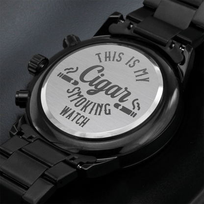 My Cigar Smoking Chronograph Watch | Black Steel Engraved Watch for Men