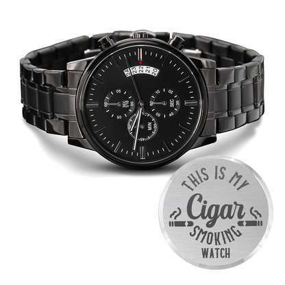 My Cigar Smoking Chronograph Watch | Black Steel Engraved Watch for Men