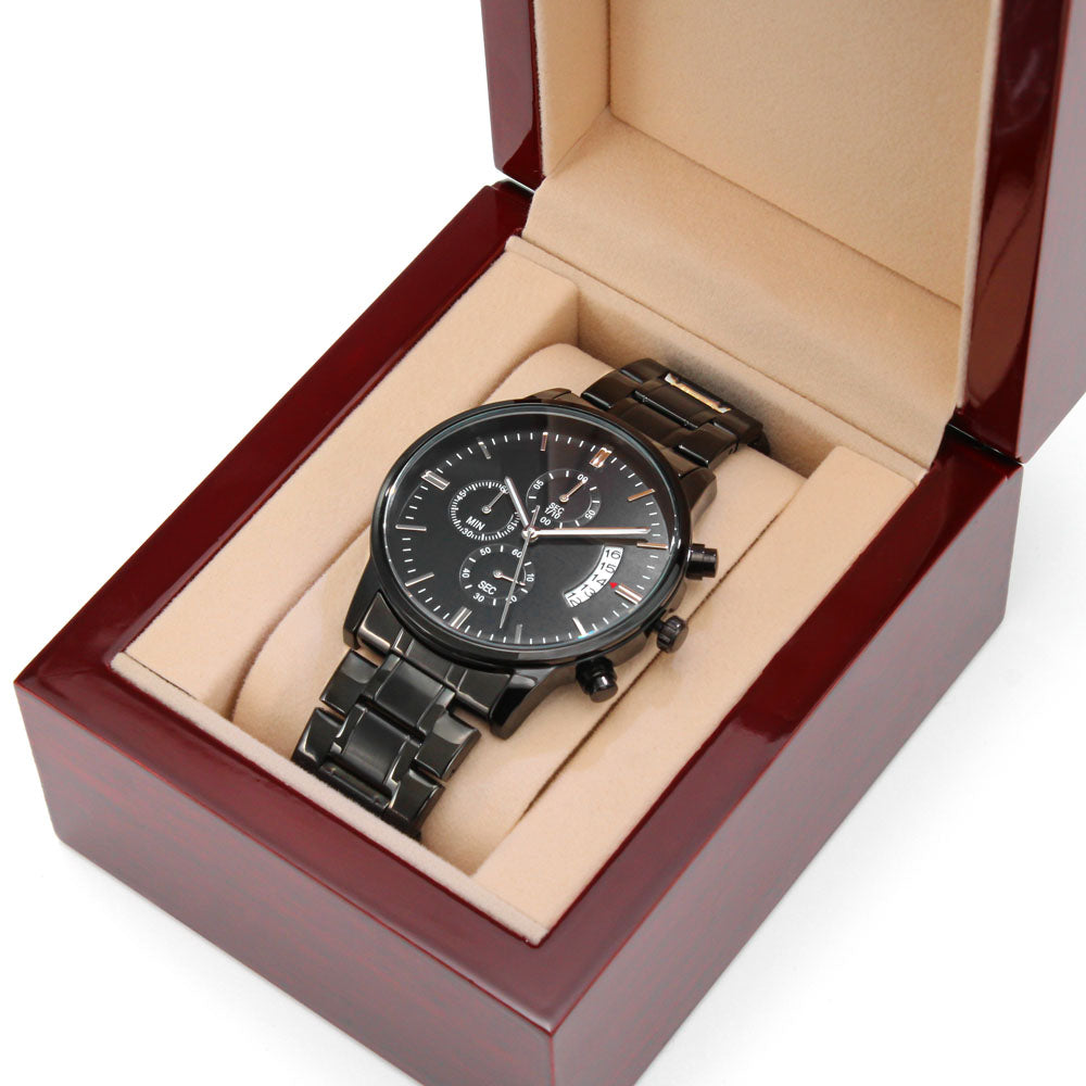 My Cigar Smoking Chronograph Watch | Black Steel Engraved Watch for Men