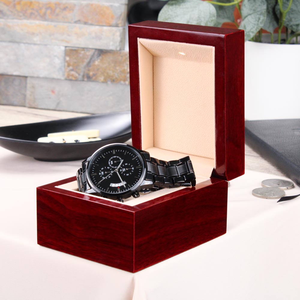 My Cigar Smoking Chronograph Watch | Black Steel Engraved Watch for Men