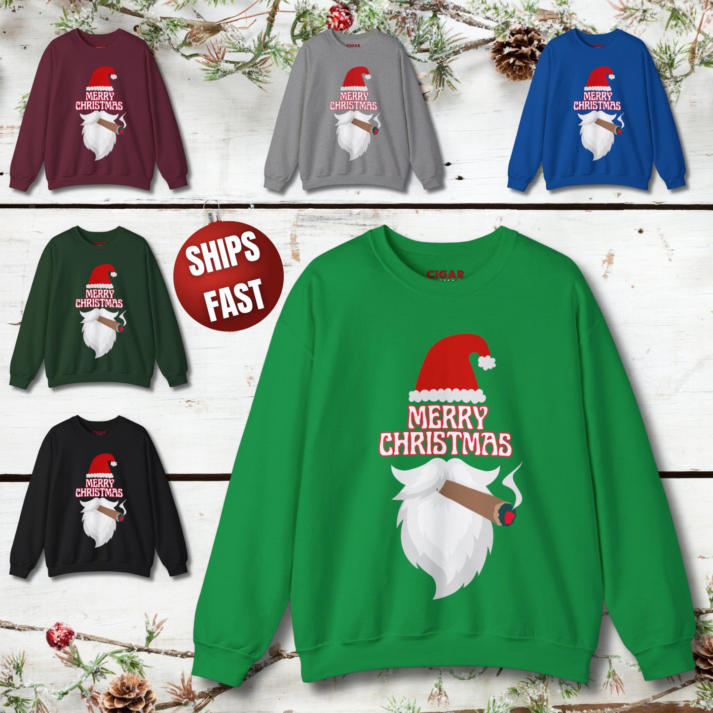 Christmas Cigar Santa Sweatshirt - Unisex Heavy Blend Crewneck - Cigar Style Co.