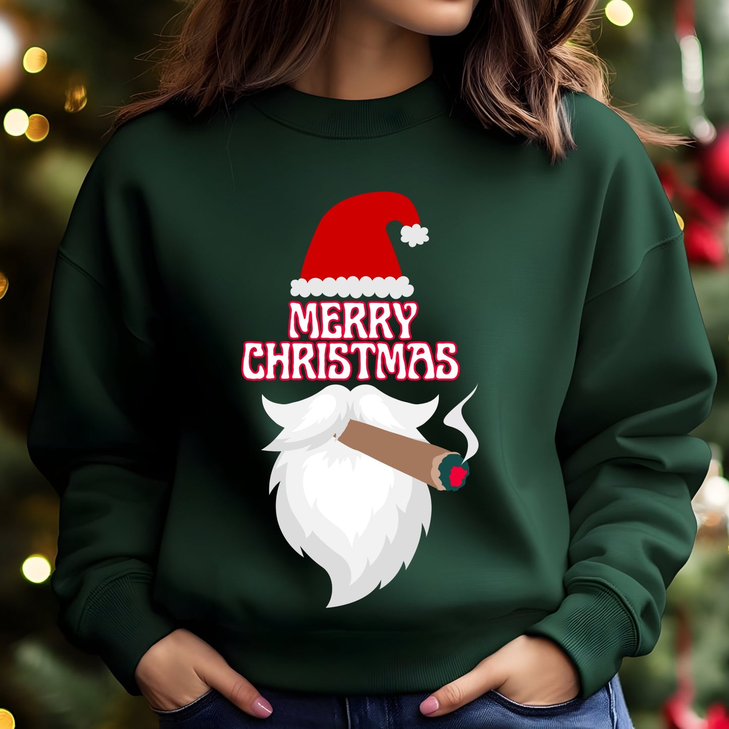 Christmas Cigar Santa Sweatshirt - Unisex Heavy Blend Crewneck - Cigar Style Co.