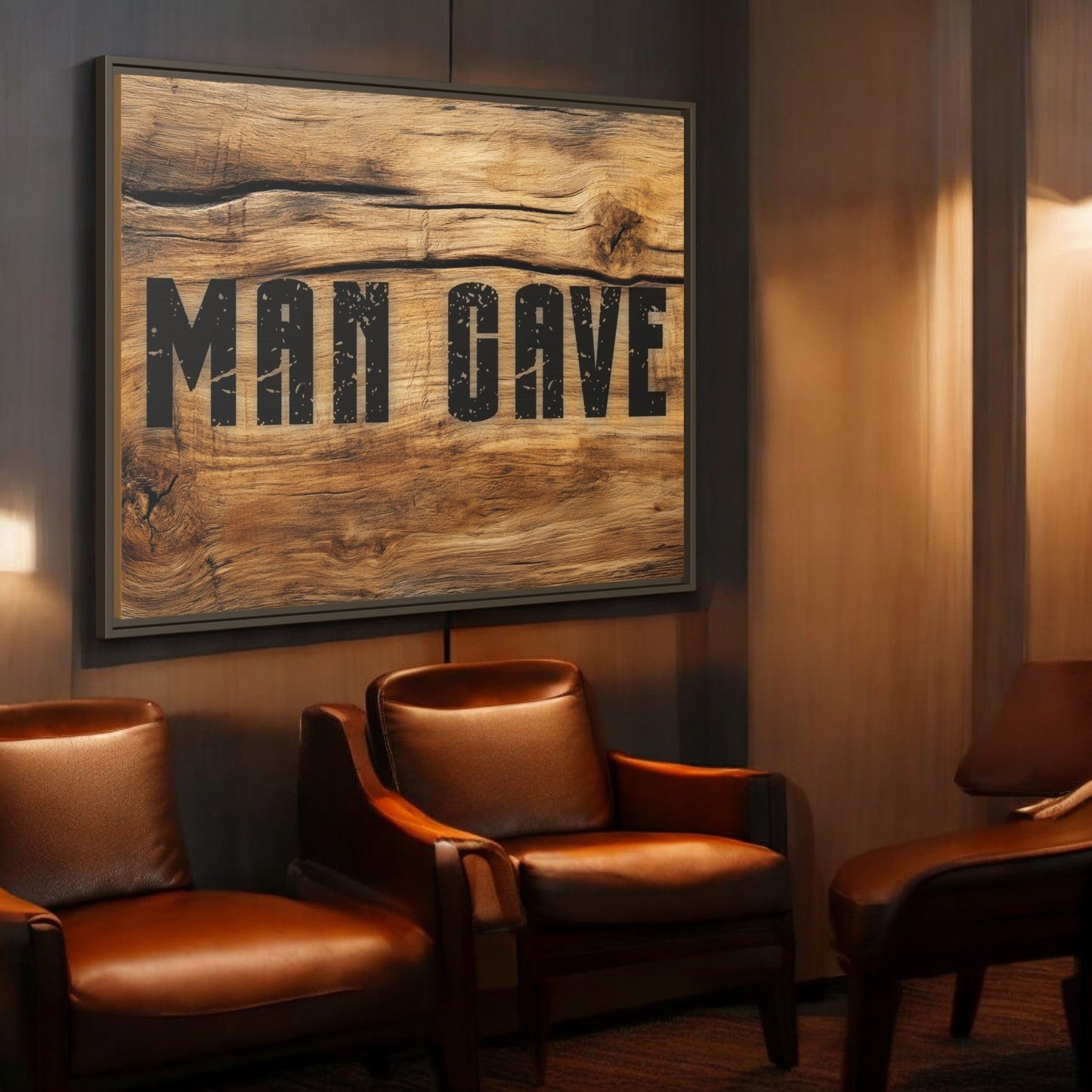 Man Cave Wood Design Framed Canvas - Cigar Style Co.