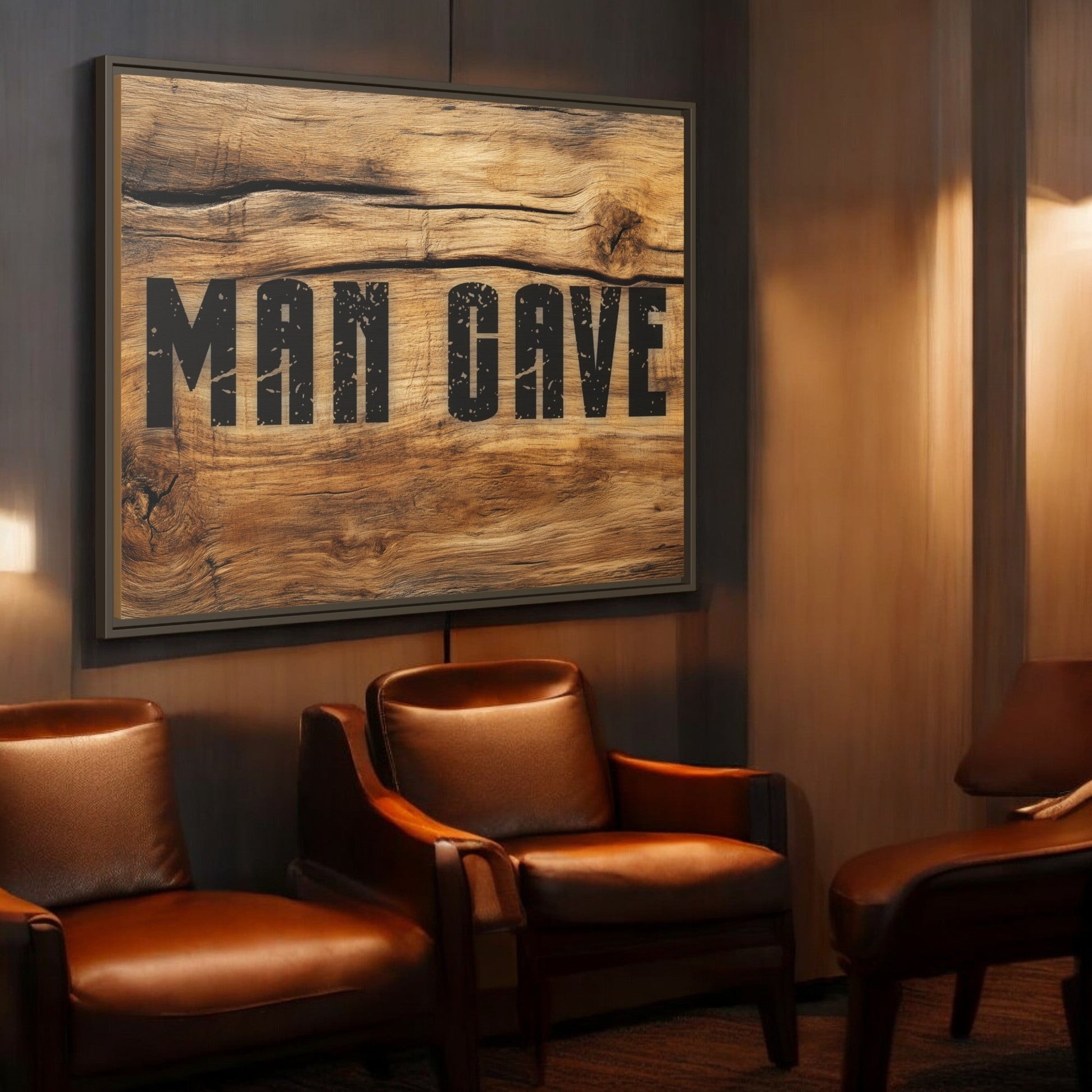 Man Cave Wood Design Framed Canvas - Cigar Style Co.