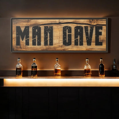 Man Cave Wood Design Framed Canvas - Cigar Style Co.