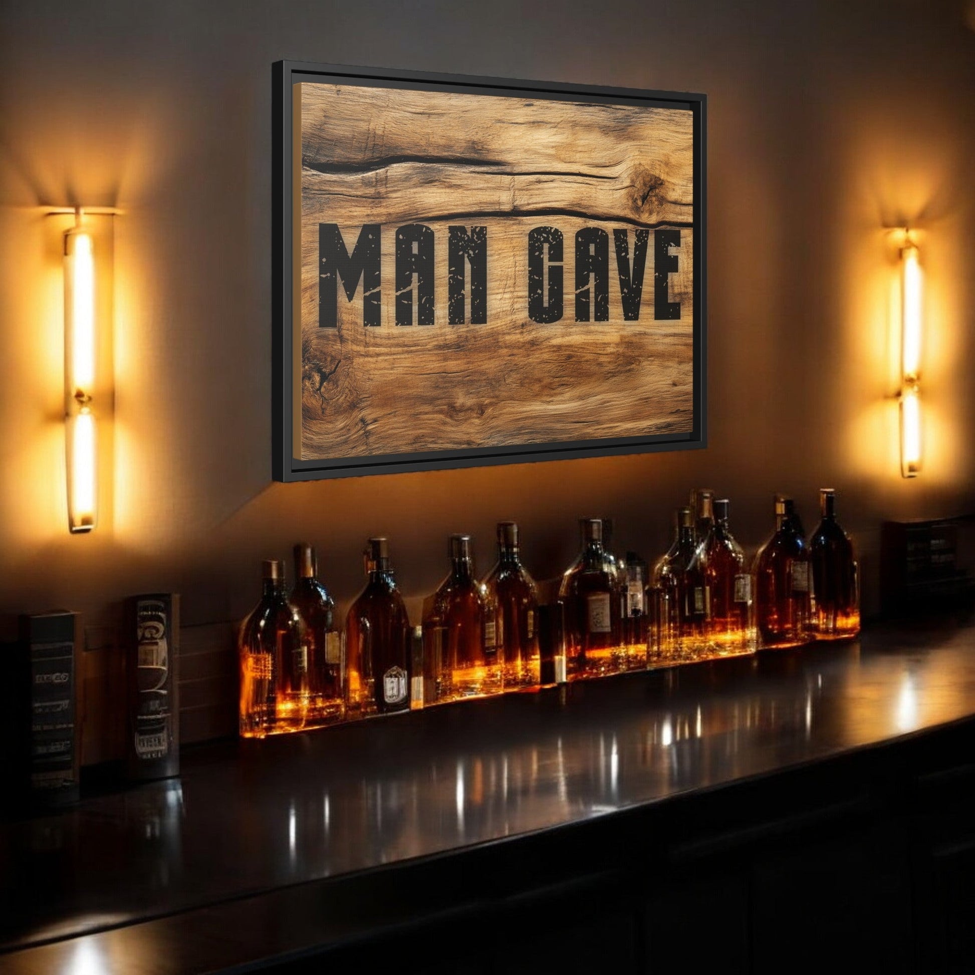 Man Cave Wood Design Framed Canvas - Cigar Style Co.