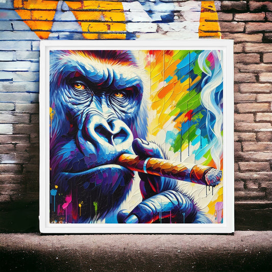 Motley Cigar Gorilla Framed Canvas - Cigar Style Wall Art - Cigar Style Co.