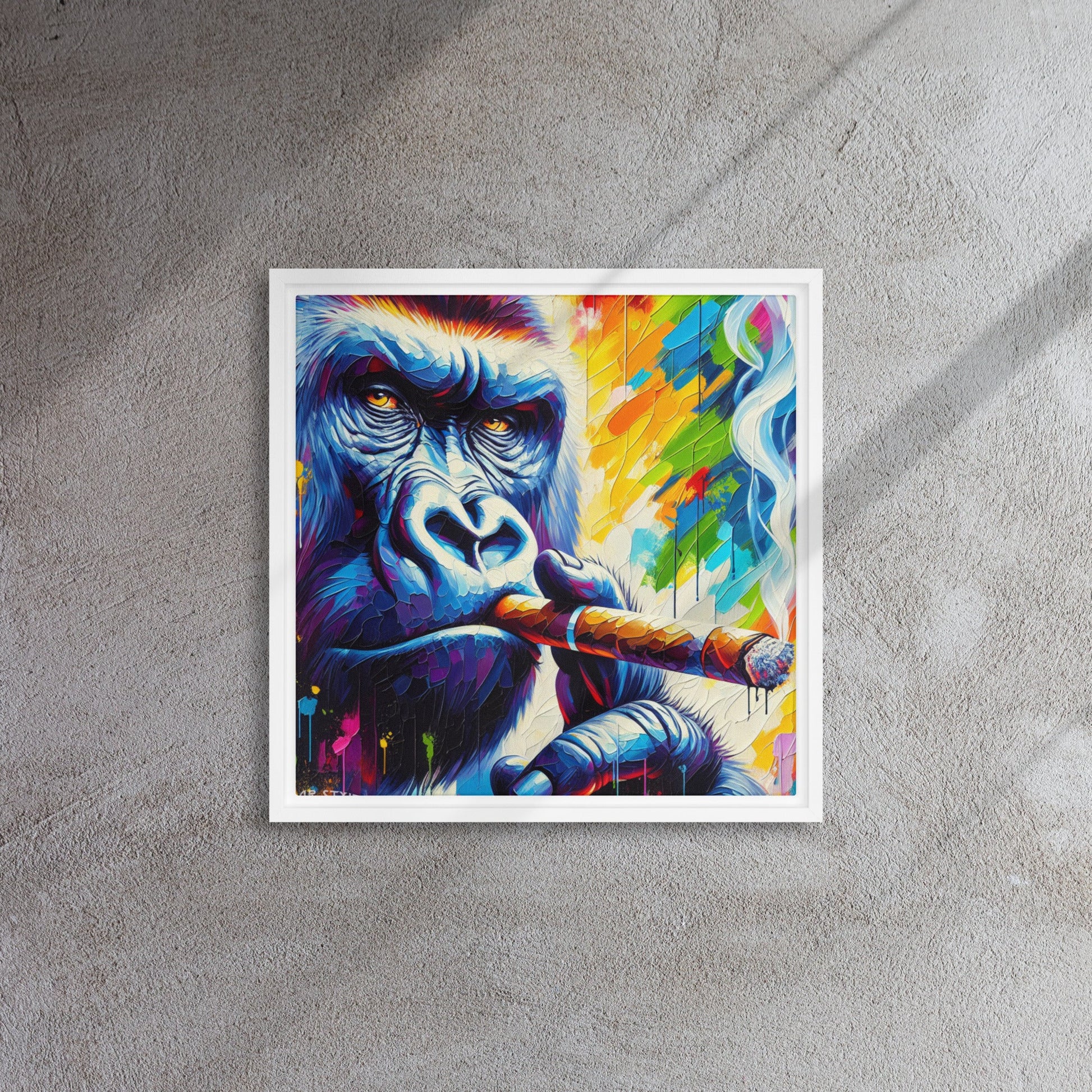 Motley Cigar Gorilla Framed Canvas - Cigar Style Wall Art - Cigar Style Co.