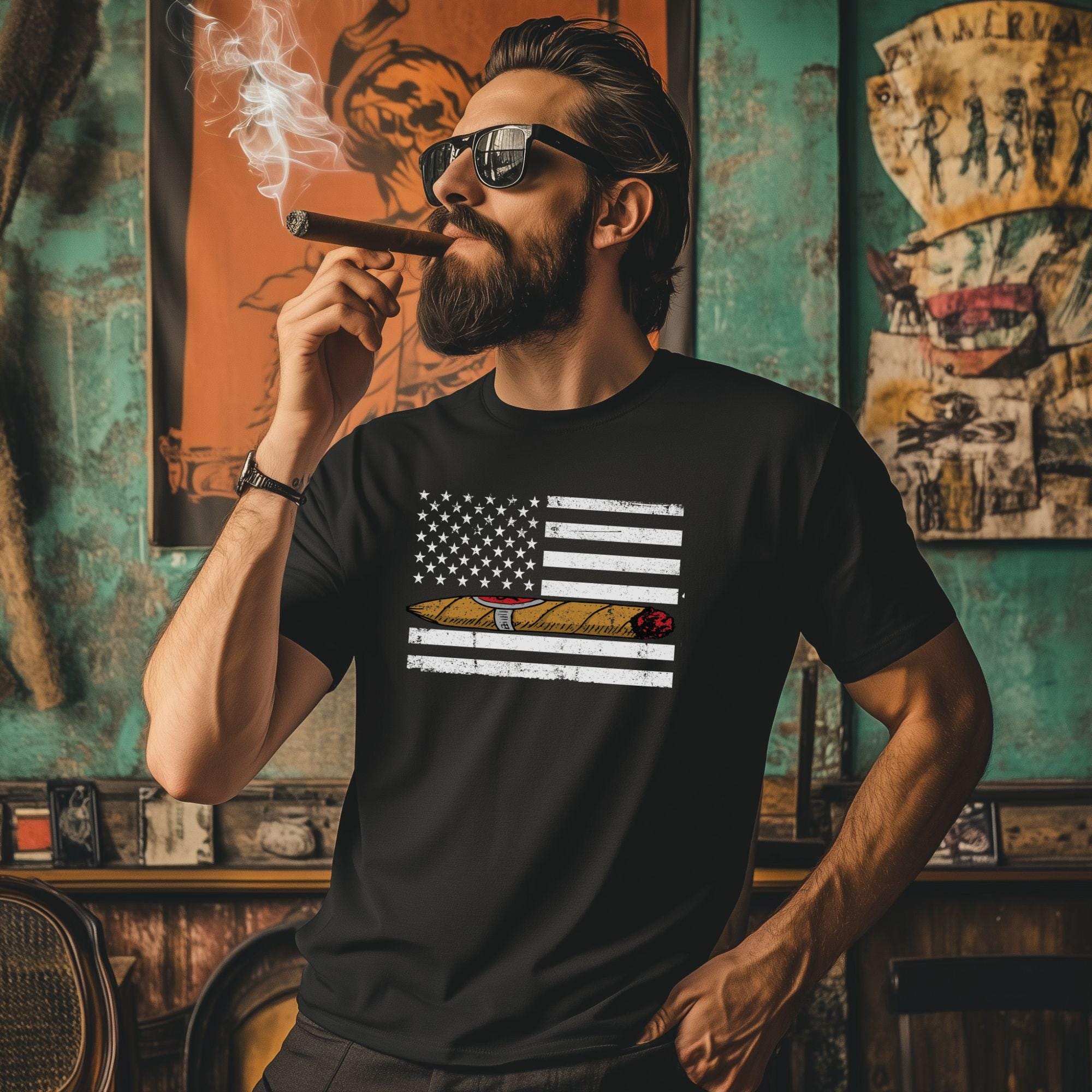 Rustic American Cigar Flag T-Shirt - Cigar Style Co.