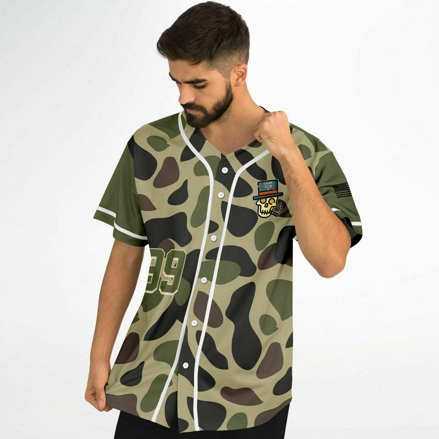 Smokin' Army Camo Baseball Jersey - Cigar Style Jerseys - Cigar Style Co.