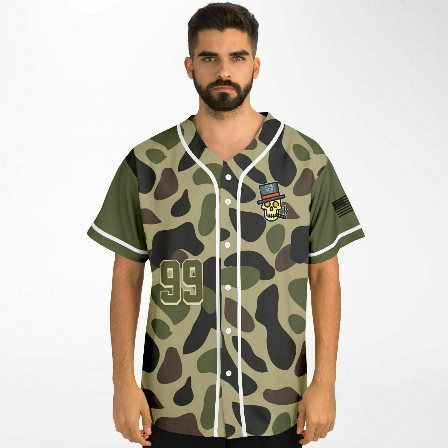 Smokin' Army Camo Baseball Jersey - Cigar Style Jerseys - Cigar Style Co.