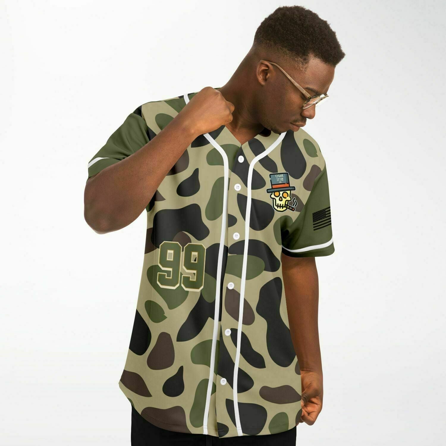 Smokin' Army Camo Baseball Jersey - Cigar Style Jerseys - Cigar Style Co.