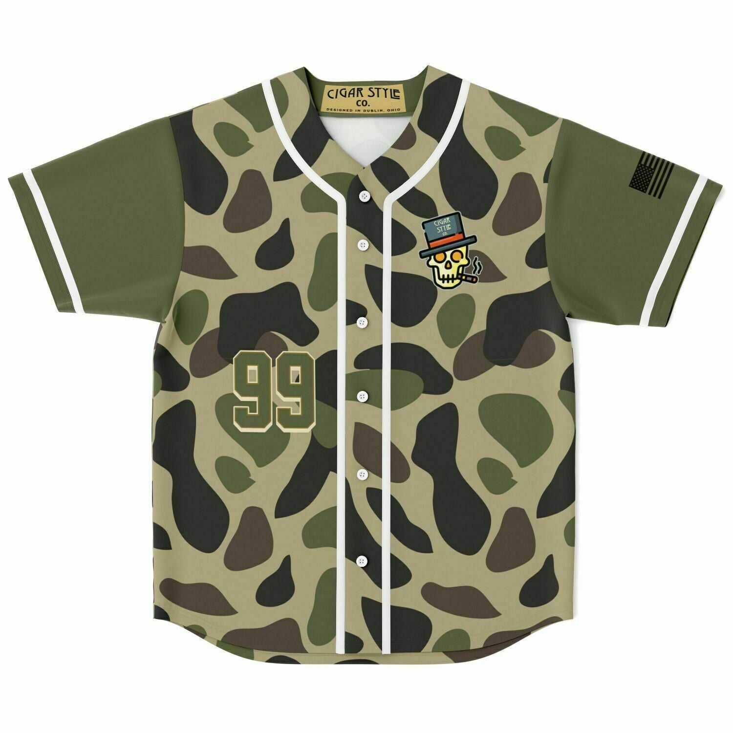 Smokin' Army Camo Baseball Jersey - Cigar Style Jerseys - Cigar Style Co.