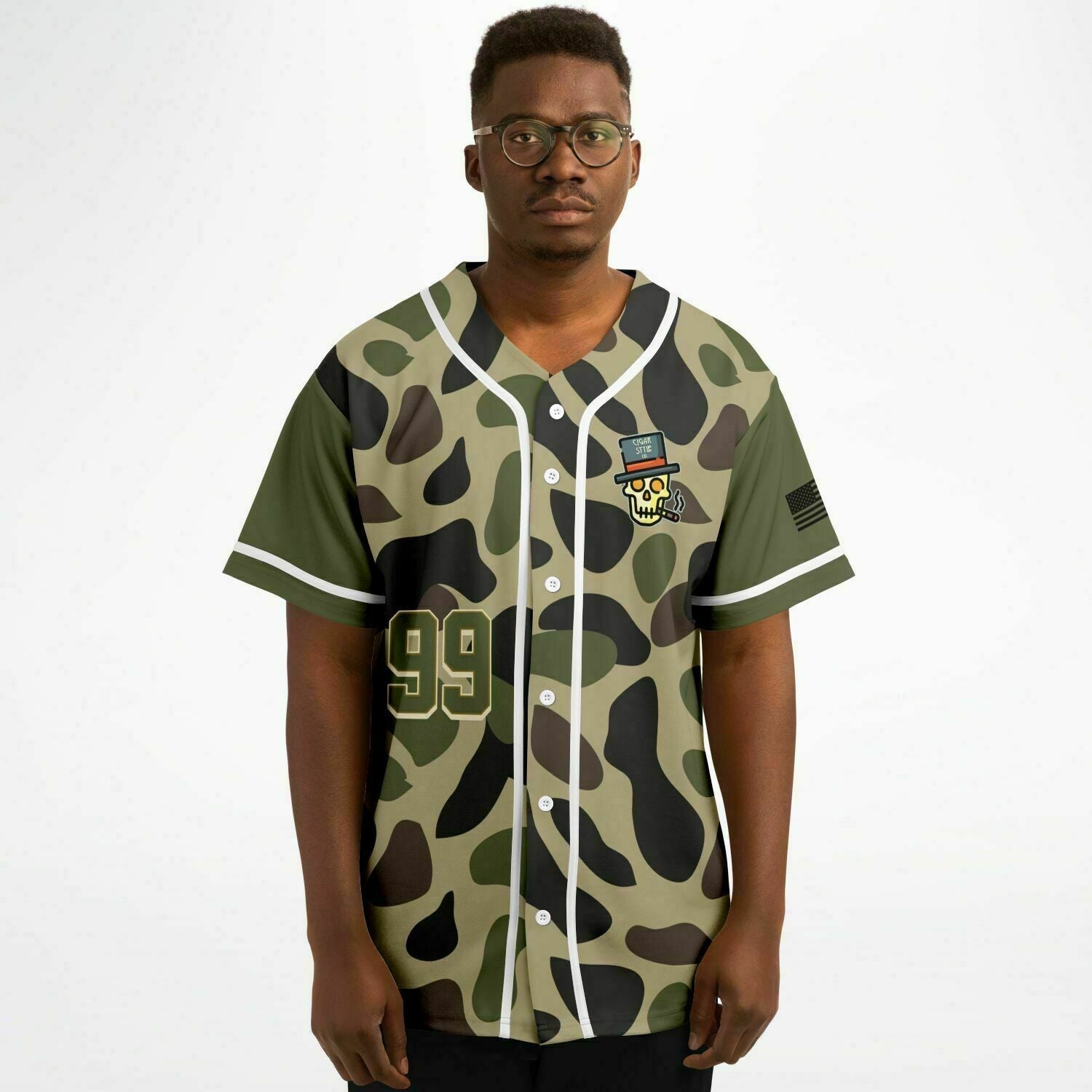 Smokin' Army Camo Baseball Jersey - Cigar Style Jerseys - Cigar Style Co.