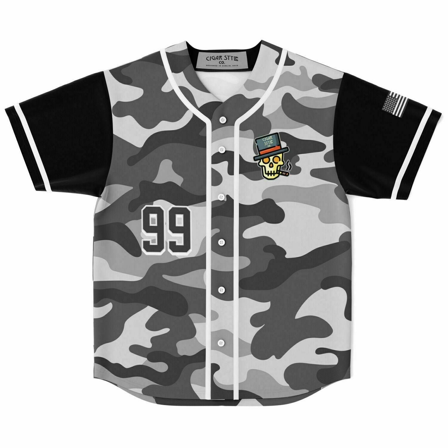 Smokin' Gray Camo Baseball Jersey - Cigar Style Jerseys - Cigar Style Co.