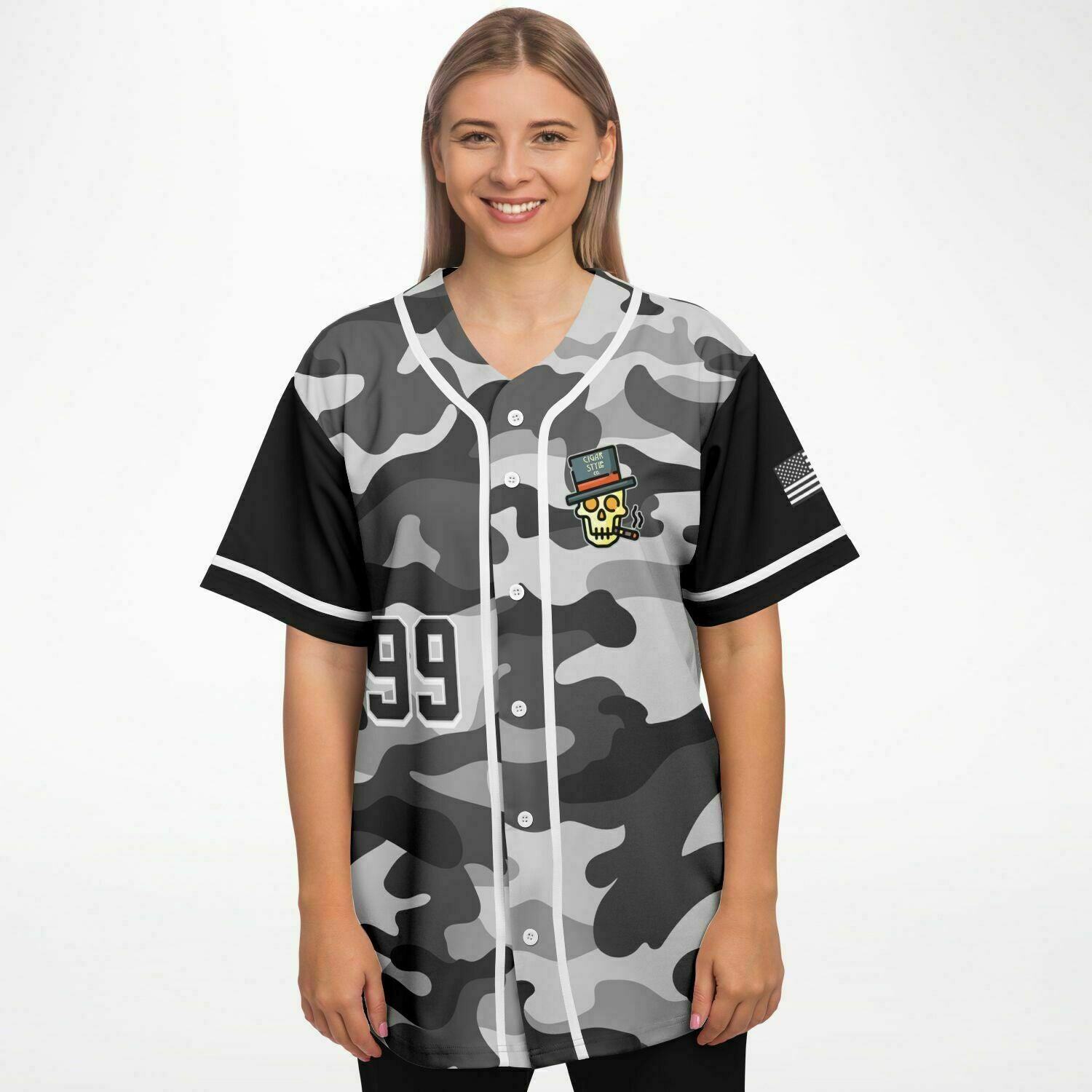 Smokin' Gray Camo Baseball Jersey - Cigar Style Jerseys - Cigar Style Co.