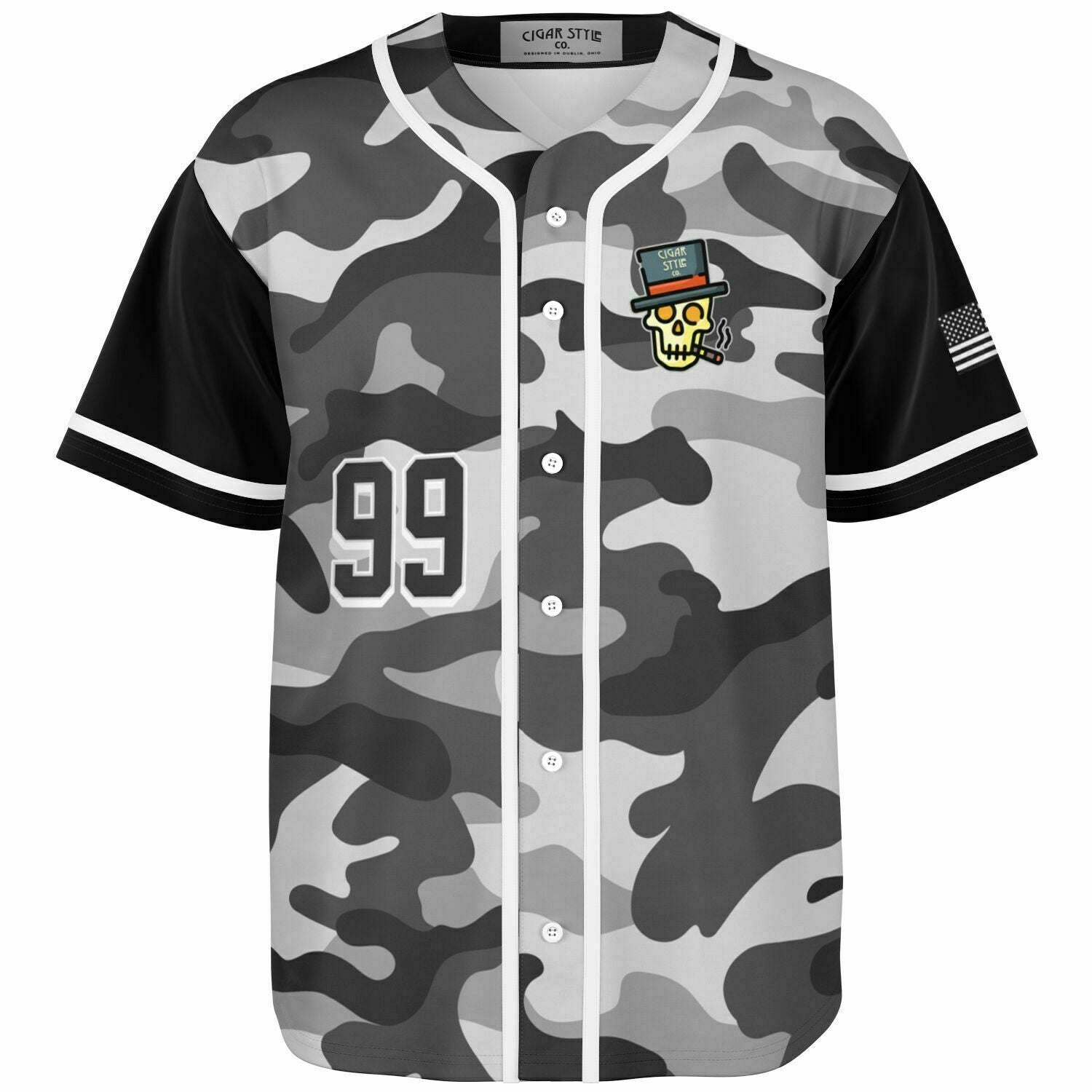 Smokin' Gray Camo Baseball Jersey - Cigar Style Jerseys - Cigar Style Co.