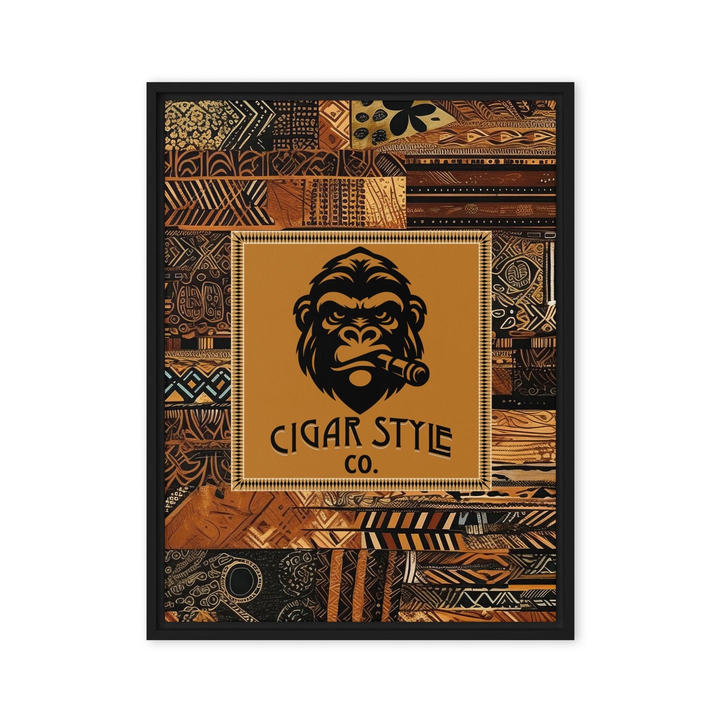 Smokin' Tribal Gorilla Framed Canvas - Cigar Style Wall Art - Cigar Style Co.