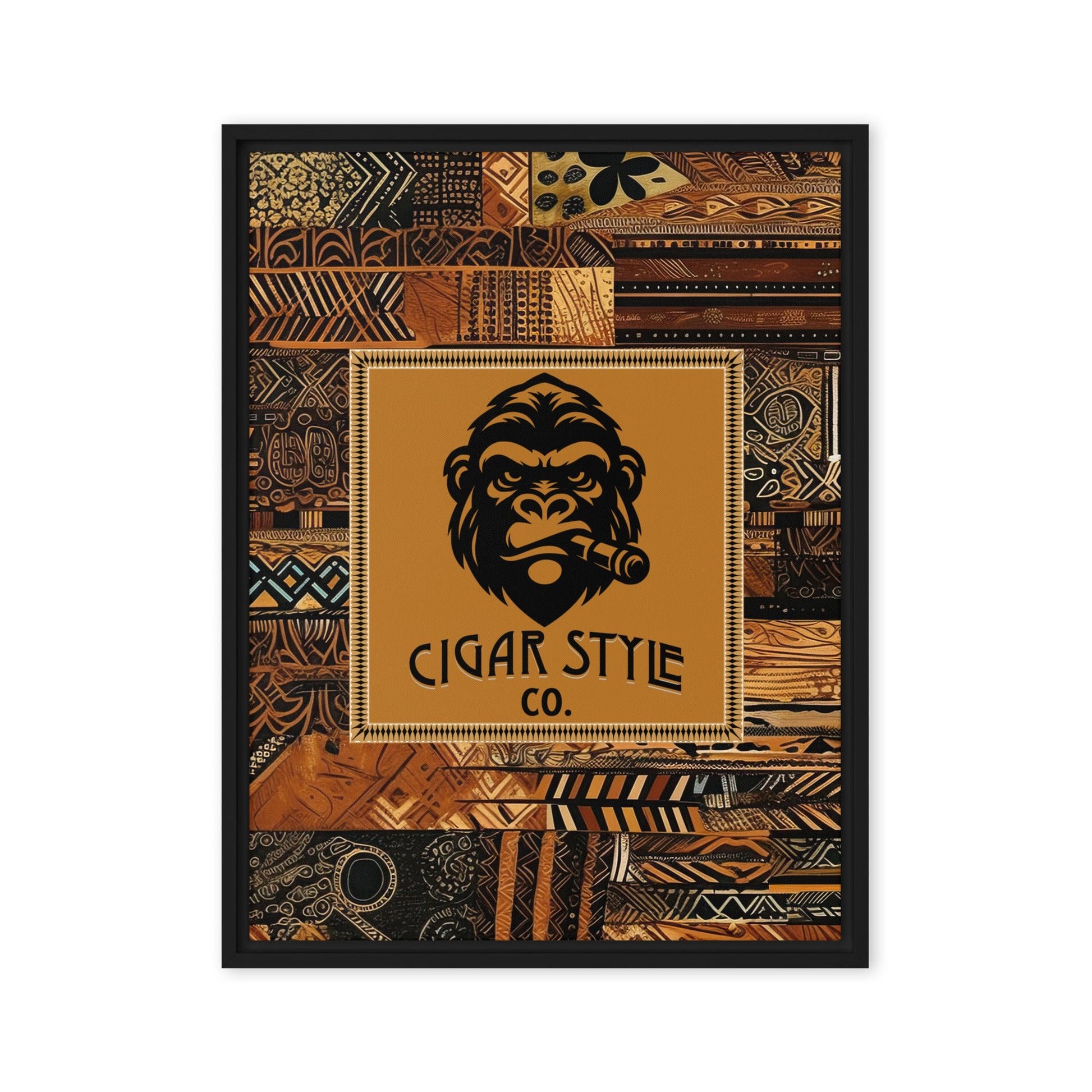 Smokin' Tribal Gorilla Framed Canvas - Cigar Style Wall Art - Cigar Style Co.