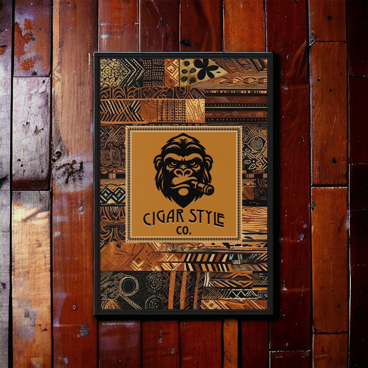 Smokin' Tribal Gorilla Framed Canvas - Cigar Style Wall Art - Cigar Style Co.