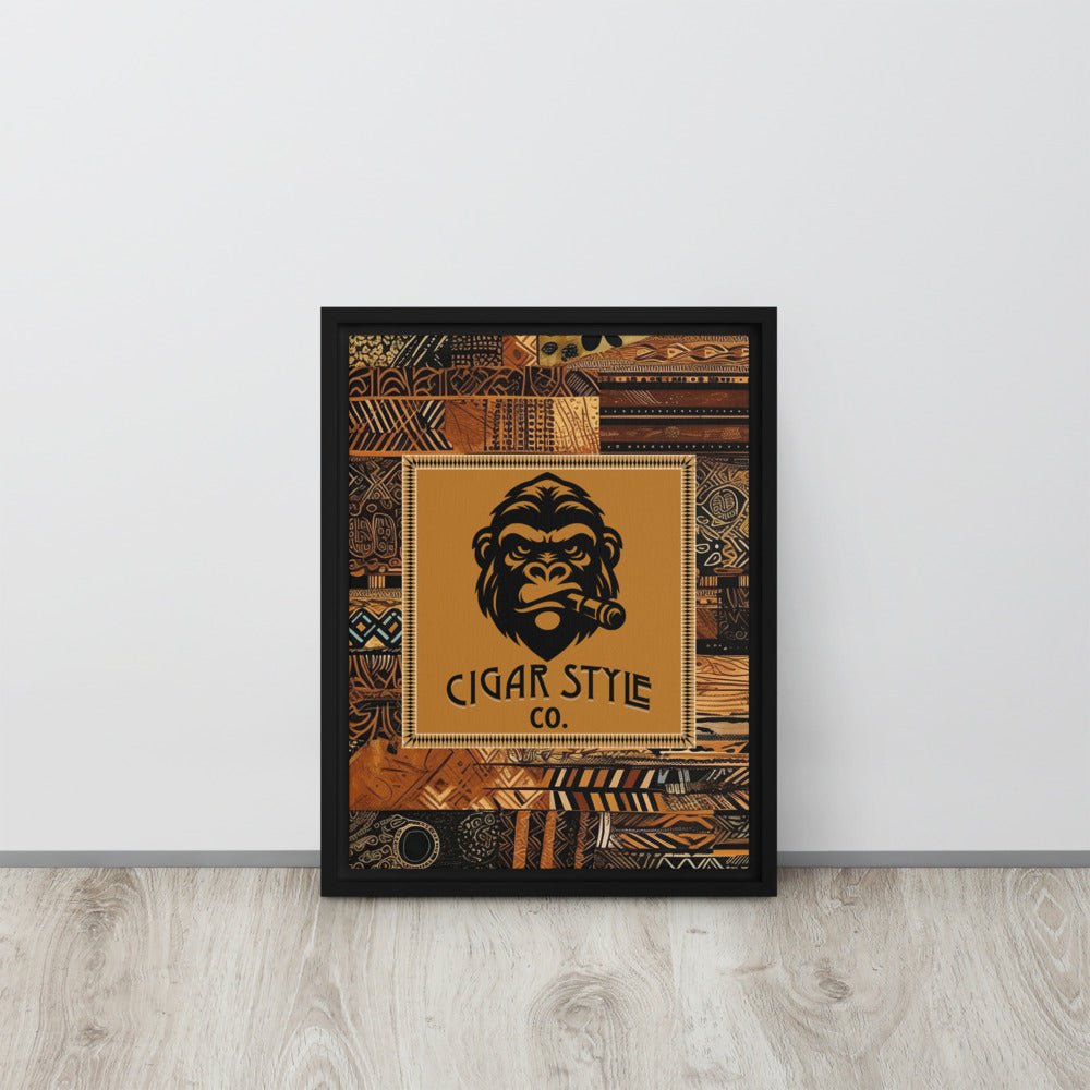 Smokin' Tribal Gorilla Framed Canvas - Cigar Style Wall Art - Cigar Style Co.