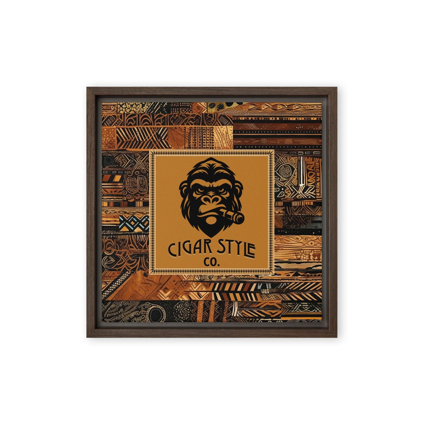 Smokin' Tribal Gorilla Framed Canvas - Cigar Style Wall Art - Cigar Style Co.