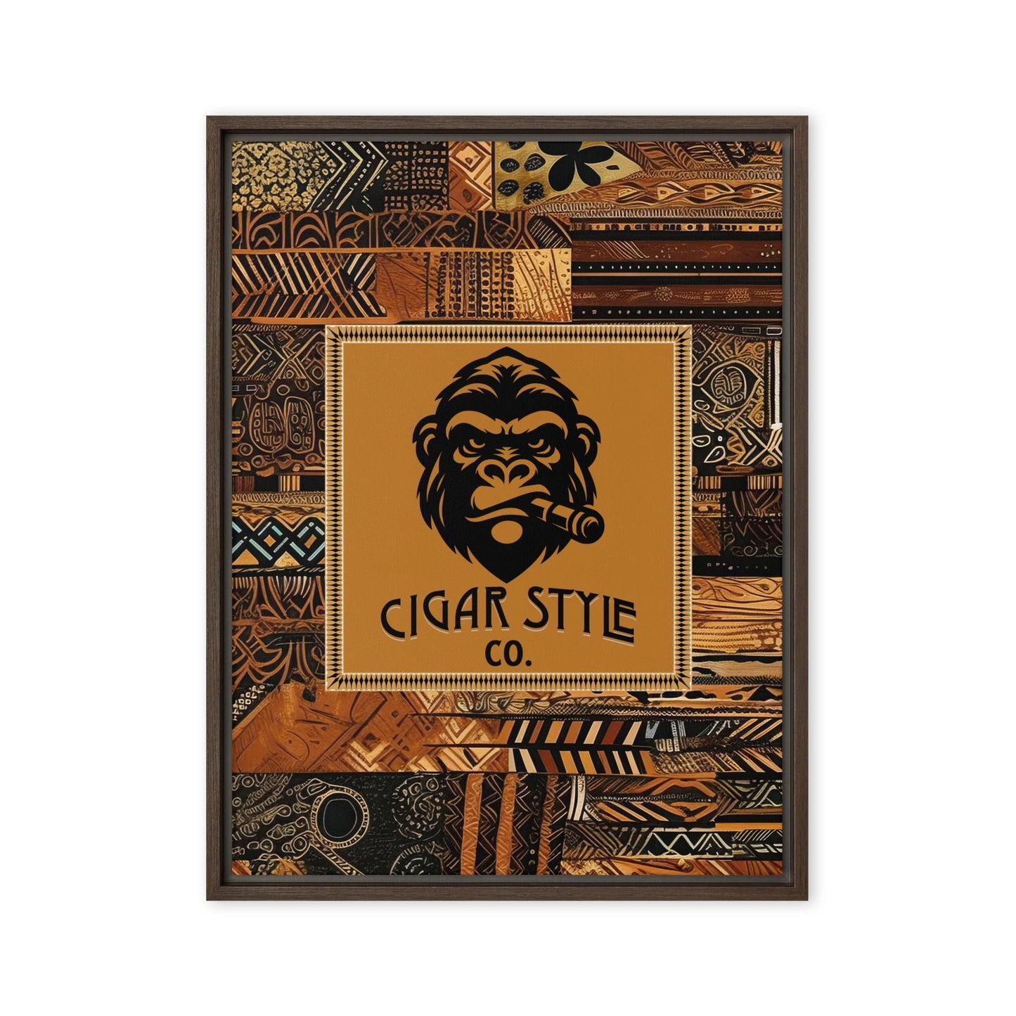 Smokin' Tribal Gorilla Framed Canvas - Cigar Style Wall Art - Cigar Style Co.