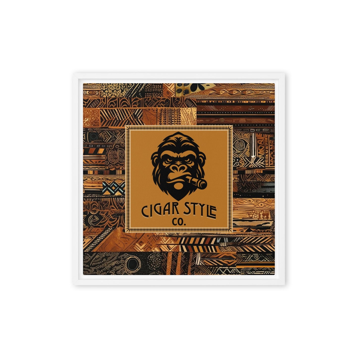 Smokin' Tribal Gorilla Framed Canvas - Cigar Style Wall Art - Cigar Style Co.