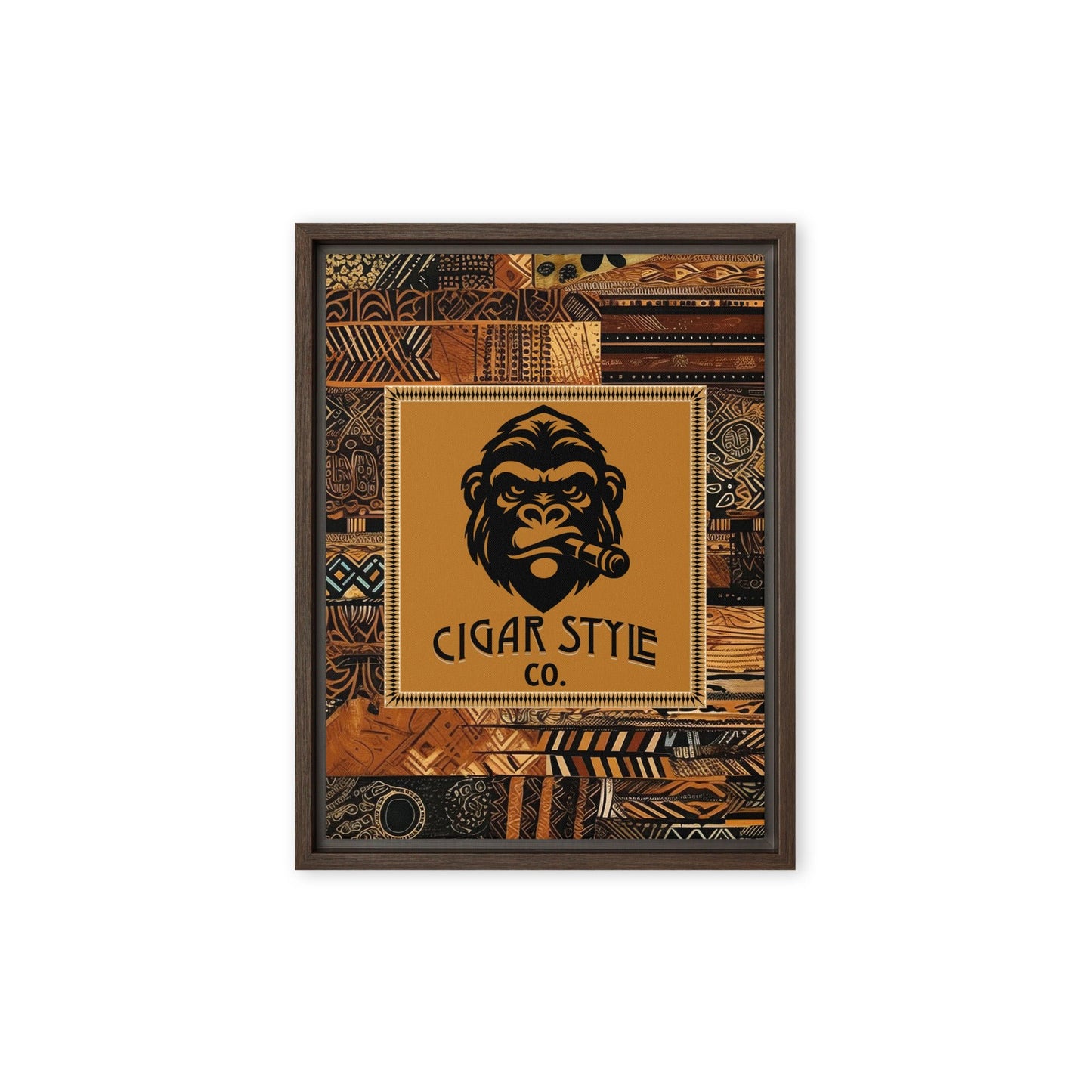 Smokin' Tribal Gorilla Framed Canvas - Cigar Style Wall Art - Cigar Style Co.