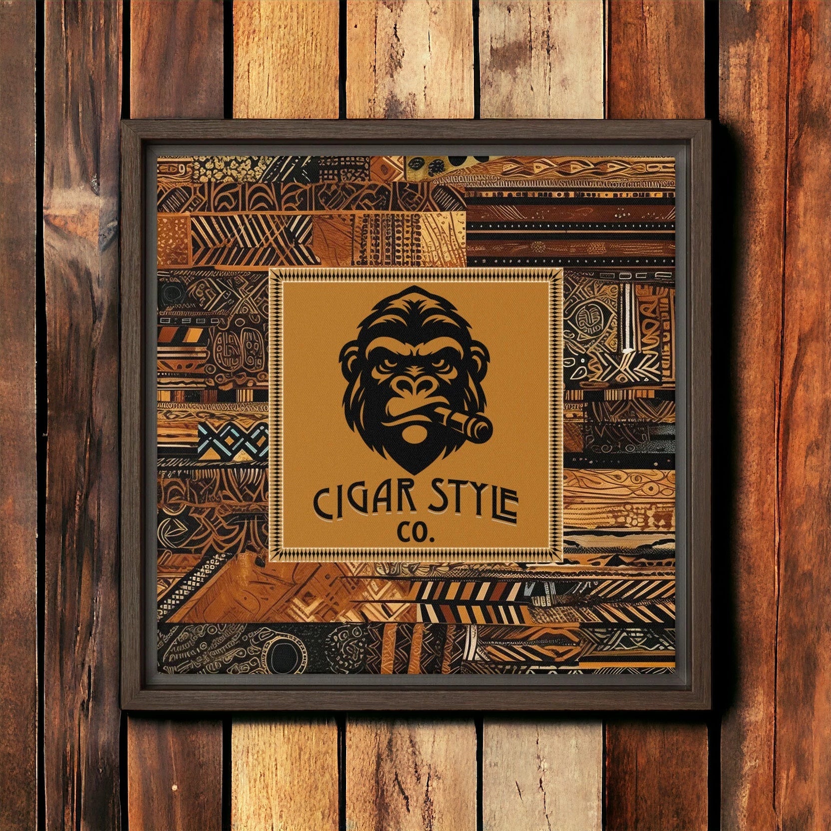 Smokin' Tribal Gorilla Framed Canvas - Cigar Style Wall Art - Cigar Style Co.