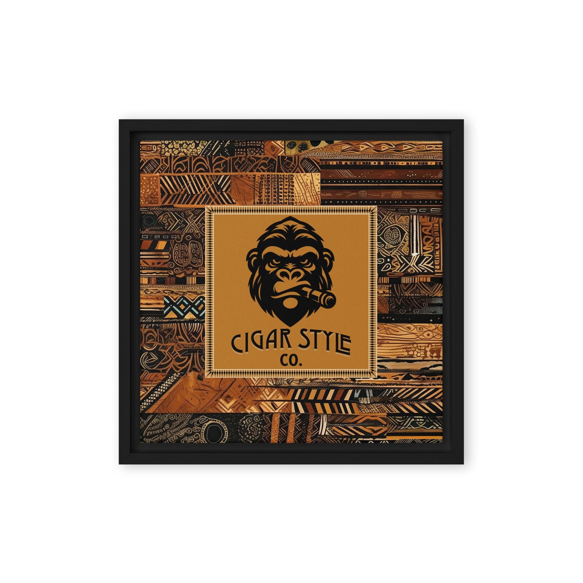 Smokin' Tribal Gorilla Framed Canvas - Cigar Style Wall Art - Cigar Style Co.