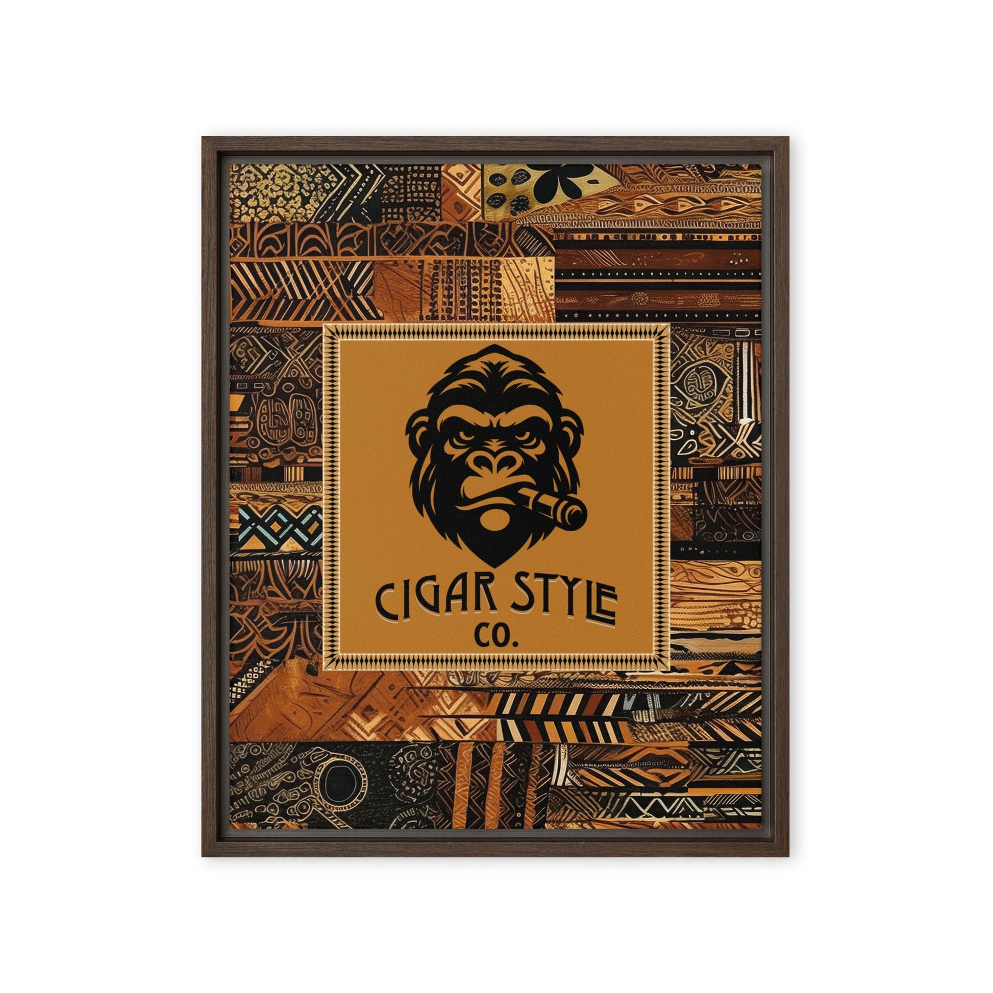 Smokin' Tribal Gorilla Framed Canvas - Cigar Style Wall Art - Cigar Style Co.