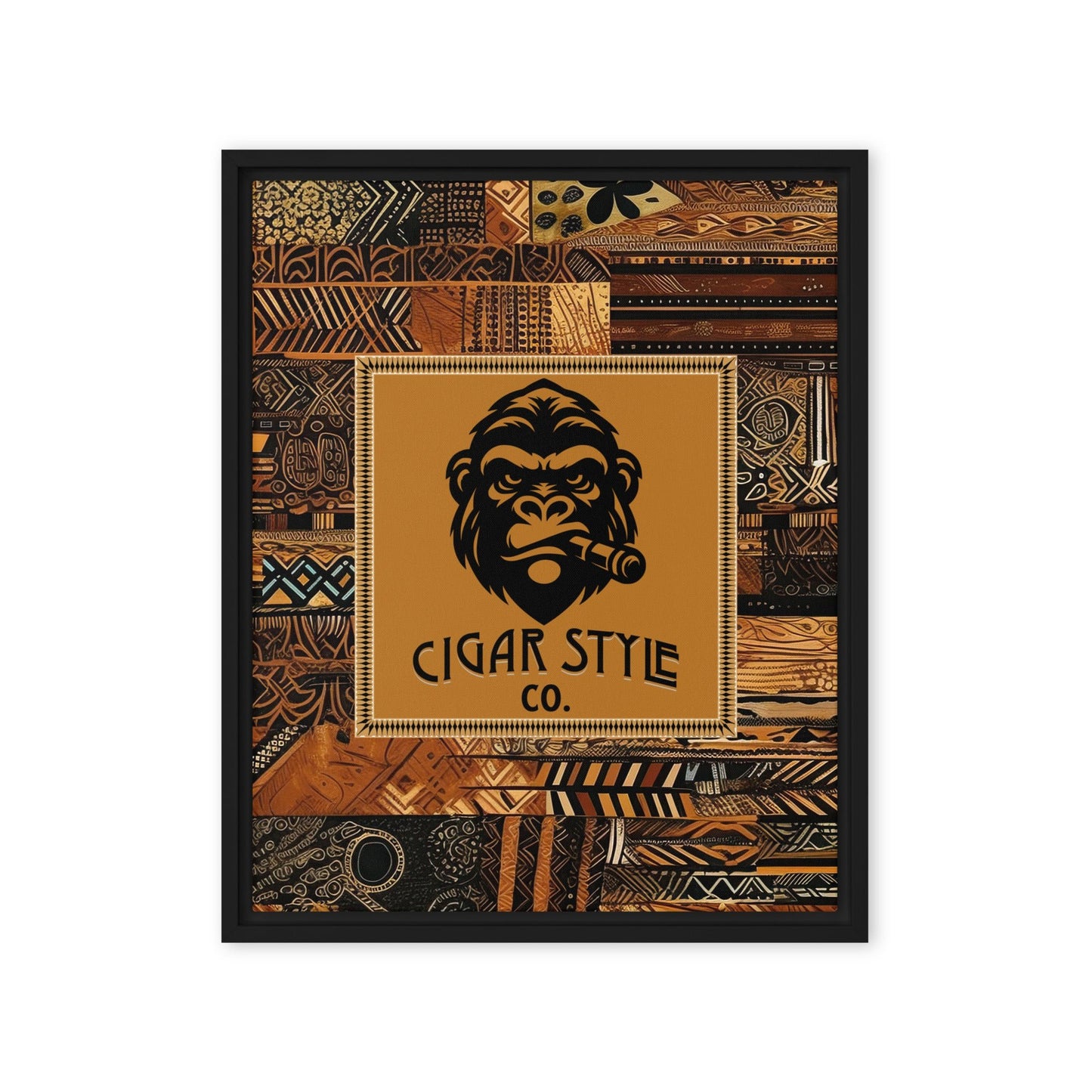 Smokin' Tribal Gorilla Framed Canvas - Cigar Style Wall Art - Cigar Style Co.