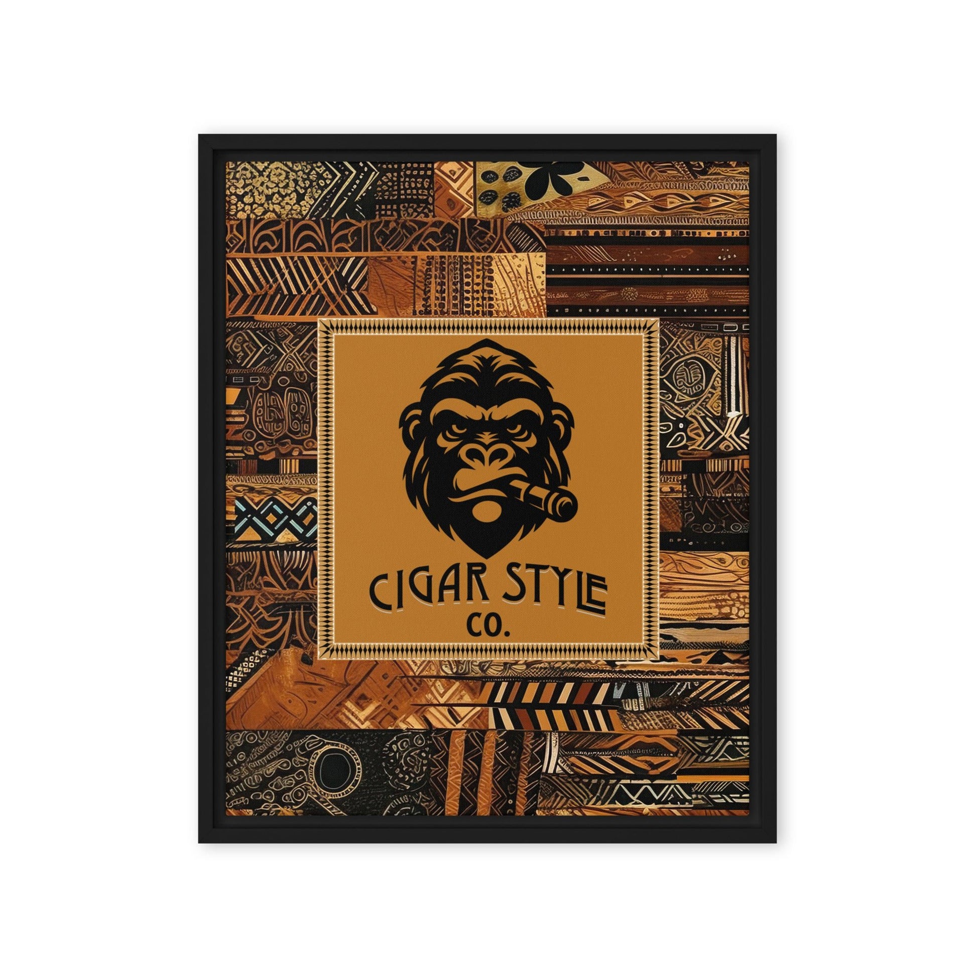 Smokin' Tribal Gorilla Framed Canvas - Cigar Style Wall Art - Cigar Style Co.