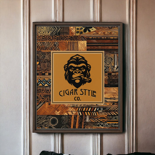 Smokin' Tribal Gorilla Framed Canvas - Cigar Style Wall Art - Cigar Style Co.